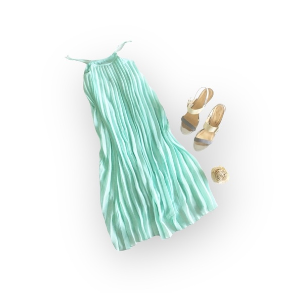 new Molly Bracken ❃ Pleated High Neck Chiffon Mini Sun Dress ❃ Baby Blue ❃ M L ❃ - Picture 9 of 16